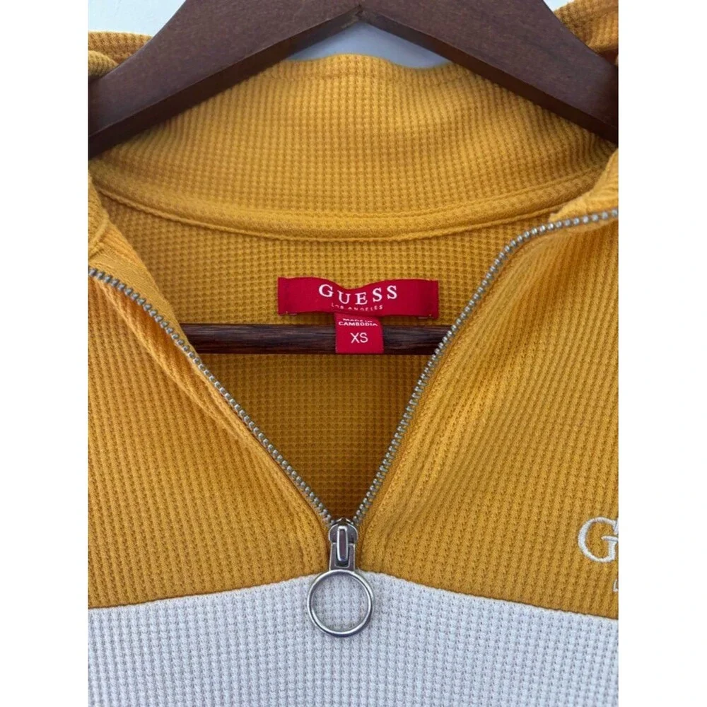 Guess Waffle Knit Quarter Zip Pullover Women XS Y2K Athleisure Streetwear